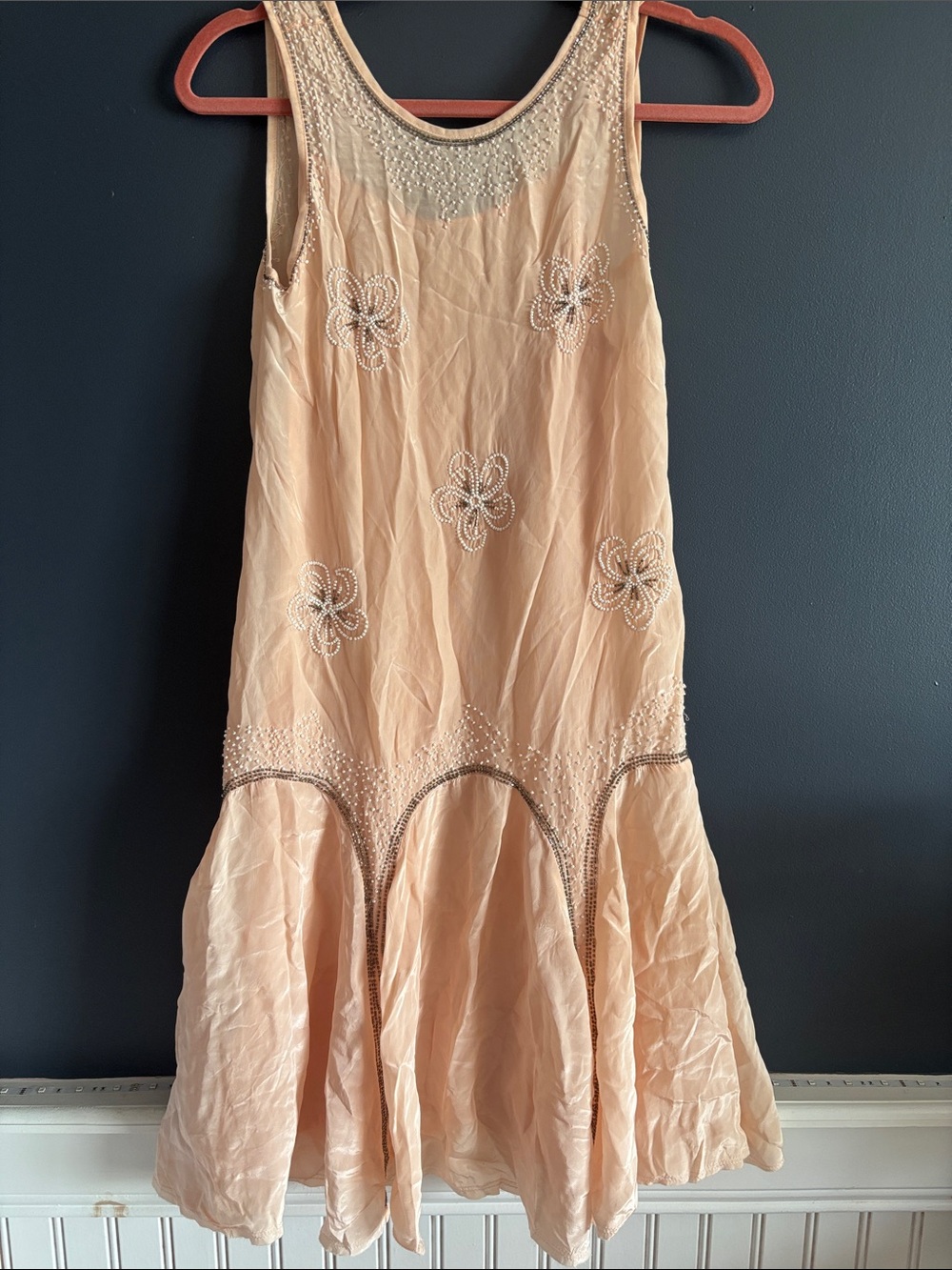 Zara Peach Beaded Floral Sleeveless Dress